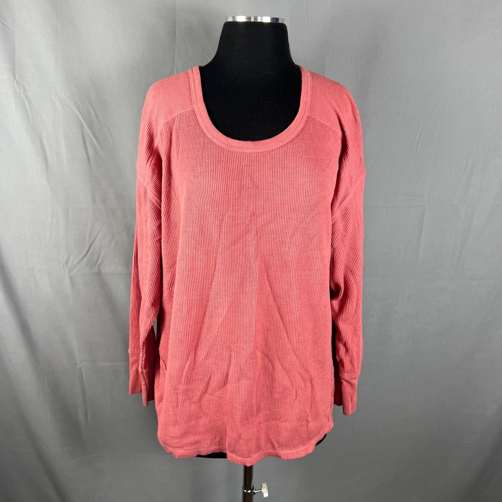 Terra & Sky Thermal Top Womens 2X 20W-22W Blush Pink Cotton Waffle Knit Cozy